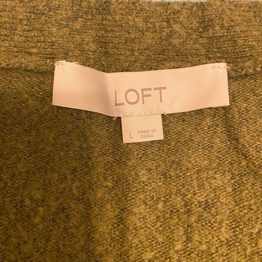 LOFT Olive Green V Neck Sweater with Button Derails, L - Picture 5 of 7